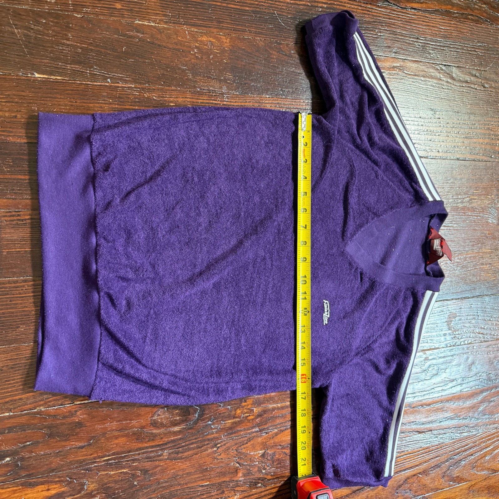 Vintage 80s Finish Line Shirt Mens M Purple Velour Racing Stripe V Neck — image 6 of 8